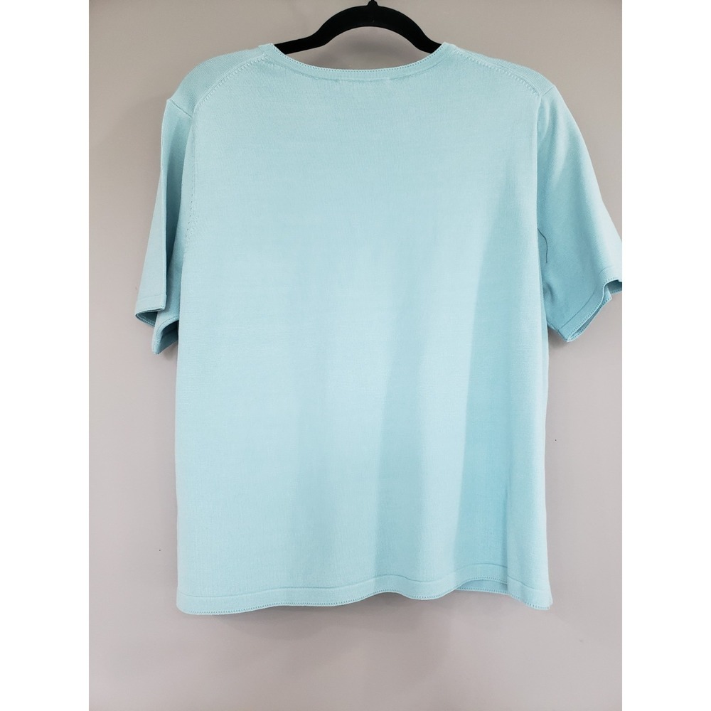 NEW $68 LARGE PETITE Pendleton Silk Blend Knit Top Short Sleeve Tshirt‎ sky blue - Picture 4 of 5